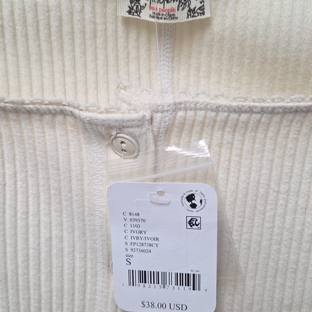 Free People Cream Ribbed Button-Front Top - Picture 4 of 4